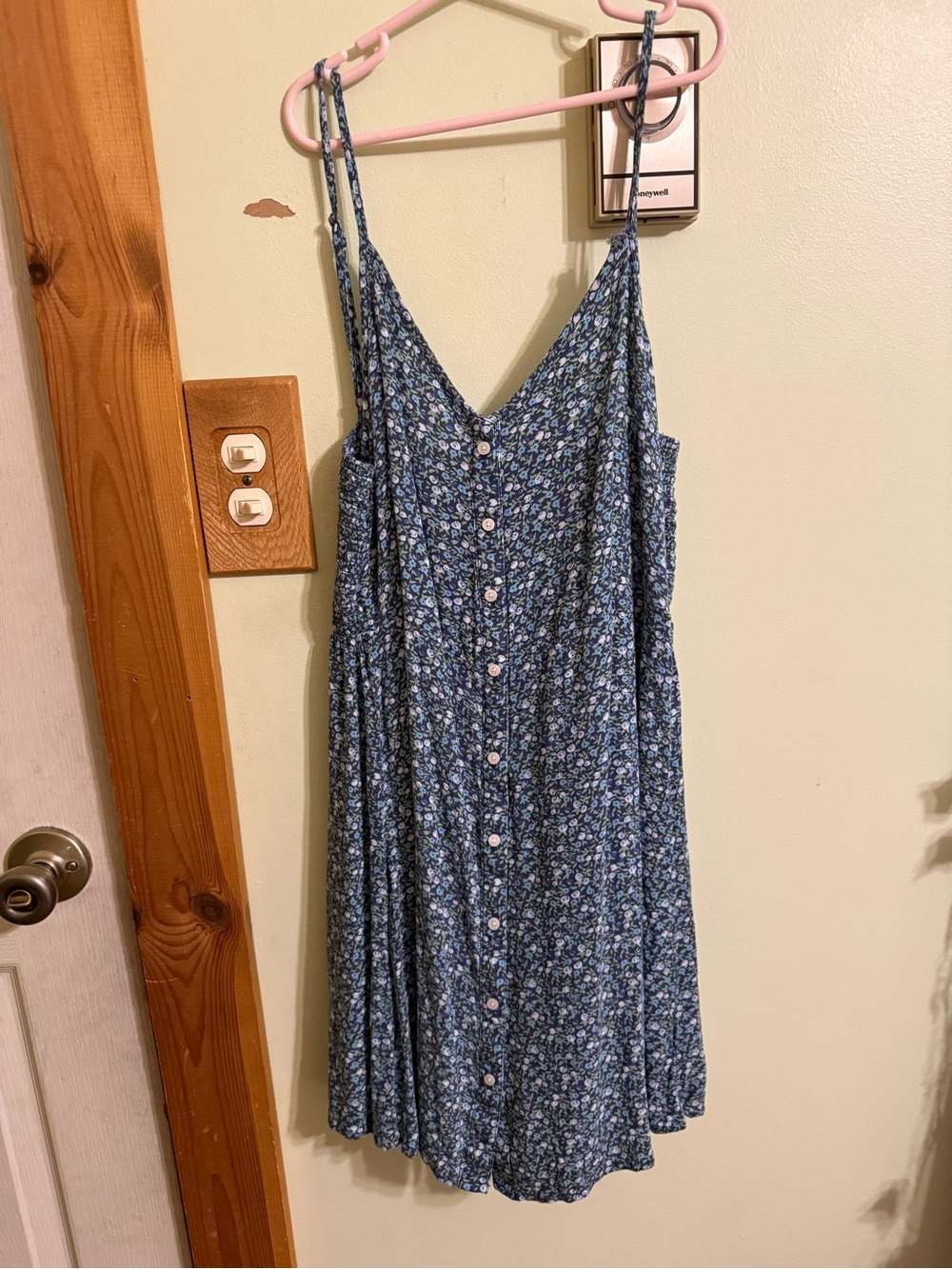 aerie Blue Floral Button-Front Mini Dress
